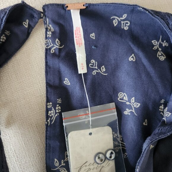 NWT size SMALL Free People BEASLEY Mini dress cotton navy floral collared blue - Picture 8 of 16